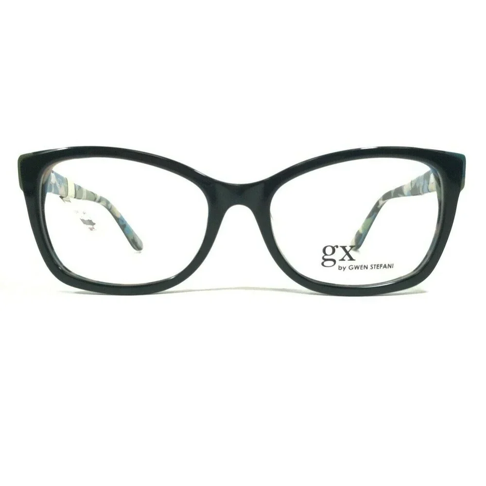 Gwen Stefani GX 011 NAV Eyeglasses Frames Black Blue Square Cat Eye 51-16-135